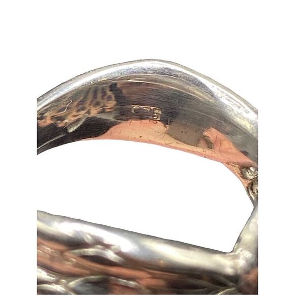 Sterling Silver 925 pink green enamel peacock ring with six oval blue sapphires - Picture 8 of 10